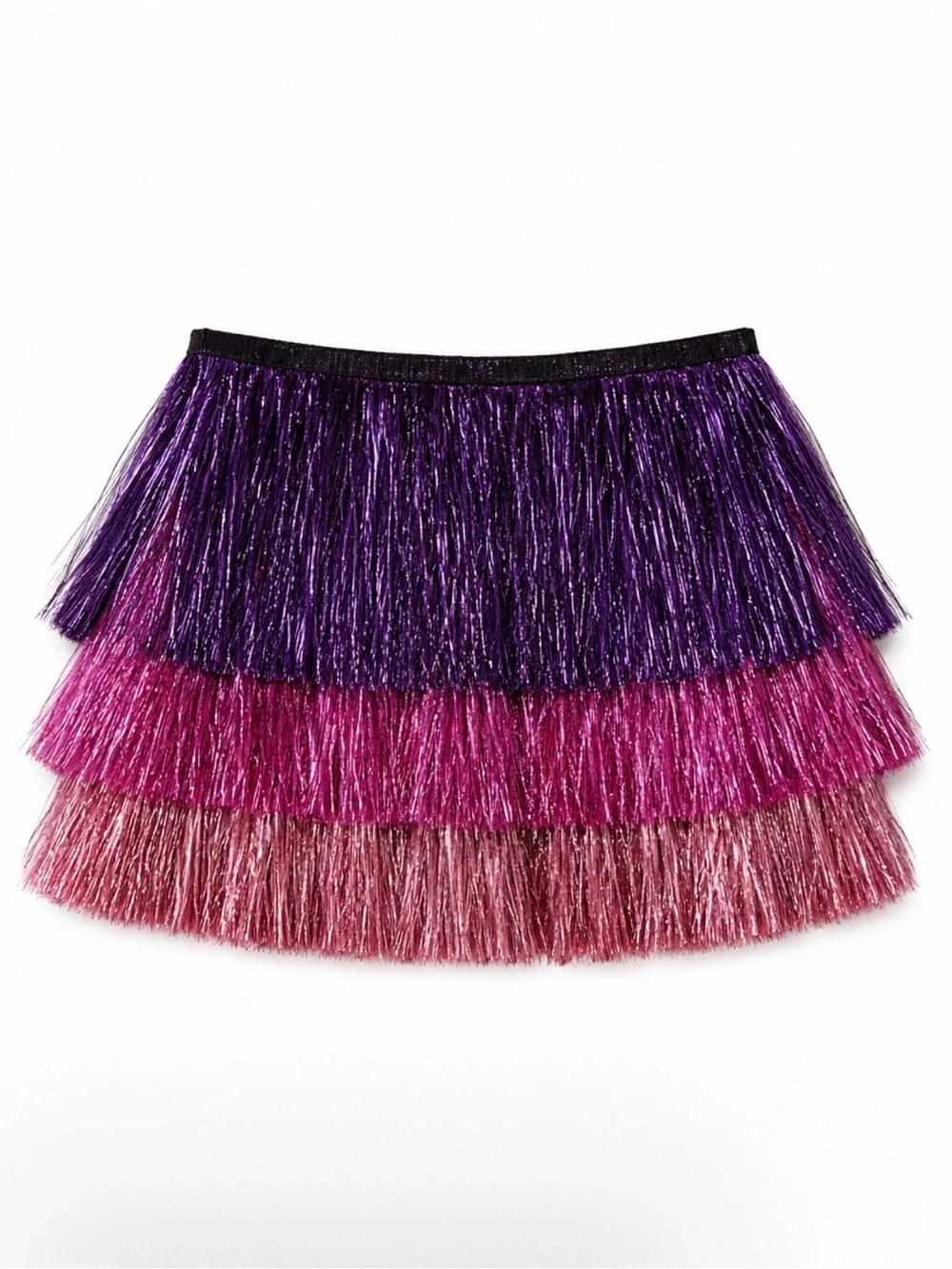 Nasty Gal - Tiered Metallic Fringe Mini Skirt in Purple-Pink